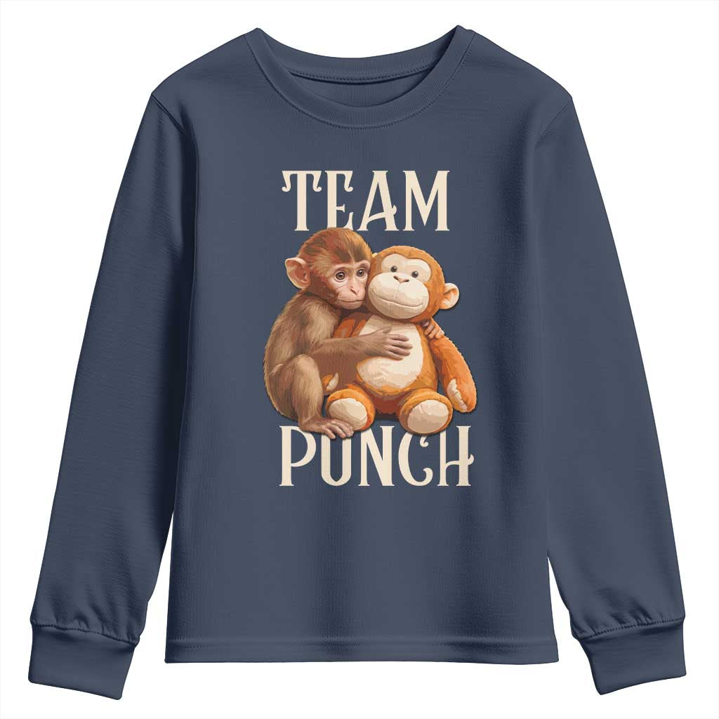 Team Punch Cute Baby Monkey Hugging Plush Toy Graphic Youth Sweatshirt TS02 Navy Print Your Wear