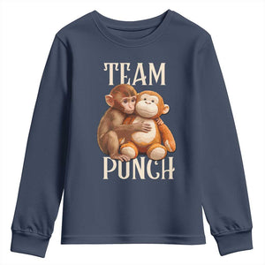Team Punch Cute Baby Monkey Hugging Plush Toy Graphic Youth Sweatshirt TS02 Navy Print Your Wear