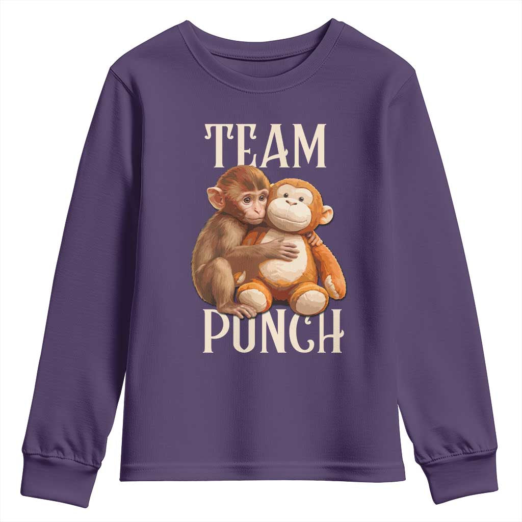 Team Punch Cute Baby Monkey Hugging Plush Toy Graphic Youth Sweatshirt TS02 Purple Print Your Wear