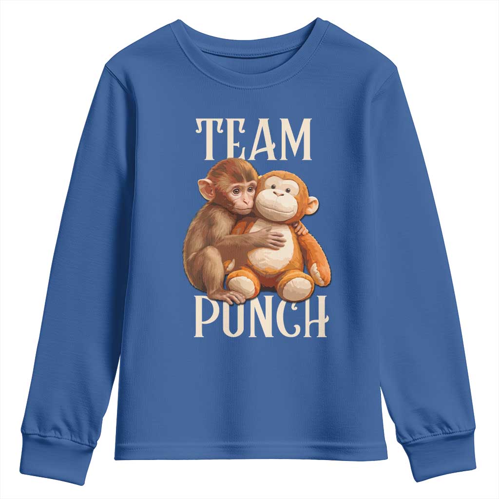 Team Punch Cute Baby Monkey Hugging Plush Toy Graphic Youth Sweatshirt TS02 Royal Blue Print Your Wear