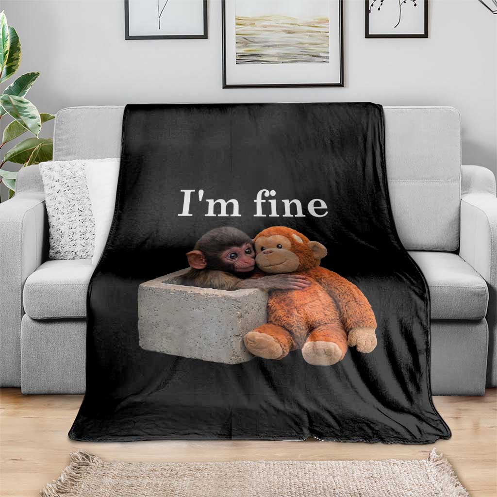 I’m Fine Viral Punch Monkey Meme Throw Blanket Cute Baby Monkey Hugging Plush Emotional Humor Gift TS02 Print Your Wear