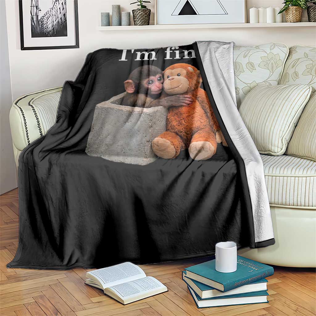 I’m Fine Viral Punch Monkey Meme Throw Blanket Cute Baby Monkey Hugging Plush Emotional Humor Gift TS02 Print Your Wear