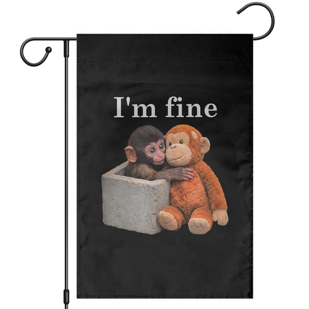 I’m Fine Viral Punch Monkey Meme Garden Flag Cute Baby Monkey Hugging Plush Emotional Humor Gift TS02 Black Print Your Wear
