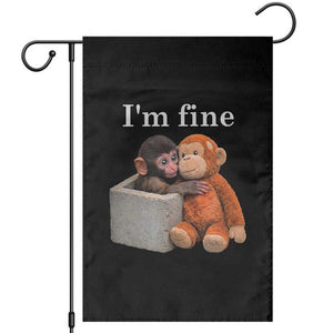 I’m Fine Viral Punch Monkey Meme Garden Flag Cute Baby Monkey Hugging Plush Emotional Humor Gift TS02 Black Print Your Wear