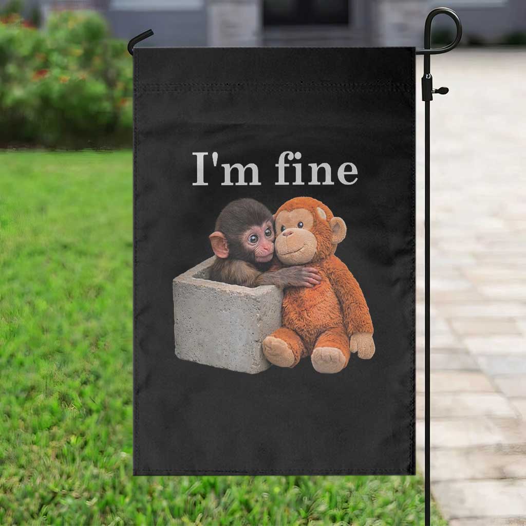 I’m Fine Viral Punch Monkey Meme Garden Flag Cute Baby Monkey Hugging Plush Emotional Humor Gift TS02 Print Your Wear