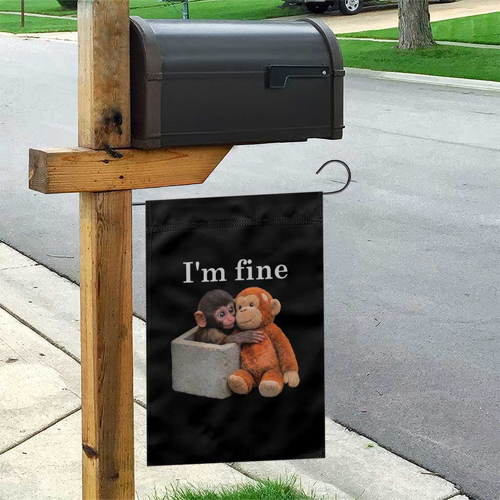 I’m Fine Viral Punch Monkey Meme Garden Flag Cute Baby Monkey Hugging Plush Emotional Humor Gift TS02 Print Your Wear