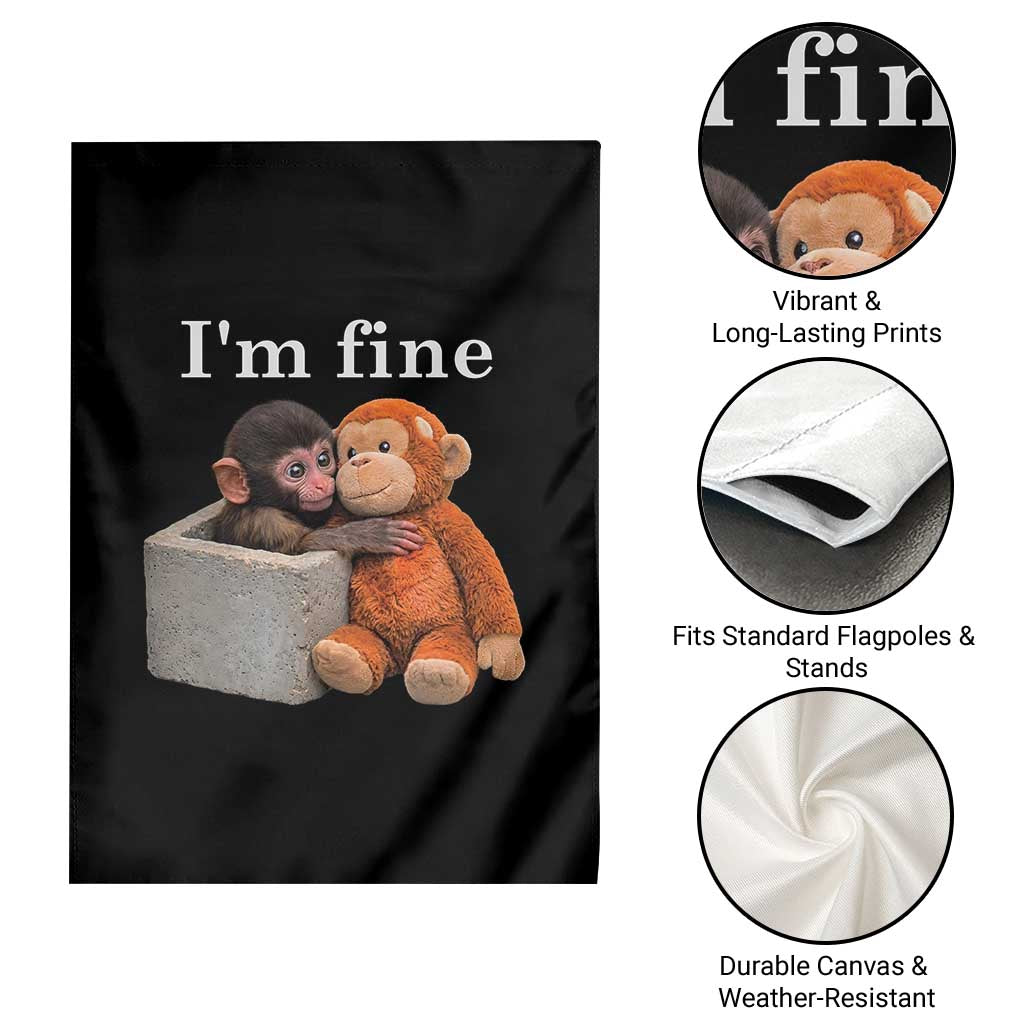 I’m Fine Viral Punch Monkey Meme Garden Flag Cute Baby Monkey Hugging Plush Emotional Humor Gift TS02 Print Your Wear