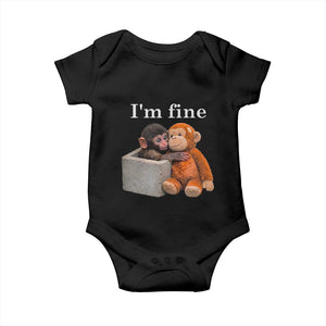 I’m Fine Viral Punch Monkey Meme Baby Onesie Cute Baby Monkey Hugging Plush Emotional Humor Gift TS02 Black Print Your Wear