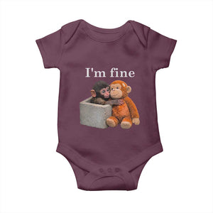 I’m Fine Viral Punch Monkey Meme Baby Onesie Cute Baby Monkey Hugging Plush Emotional Humor Gift TS02 Maroon Print Your Wear