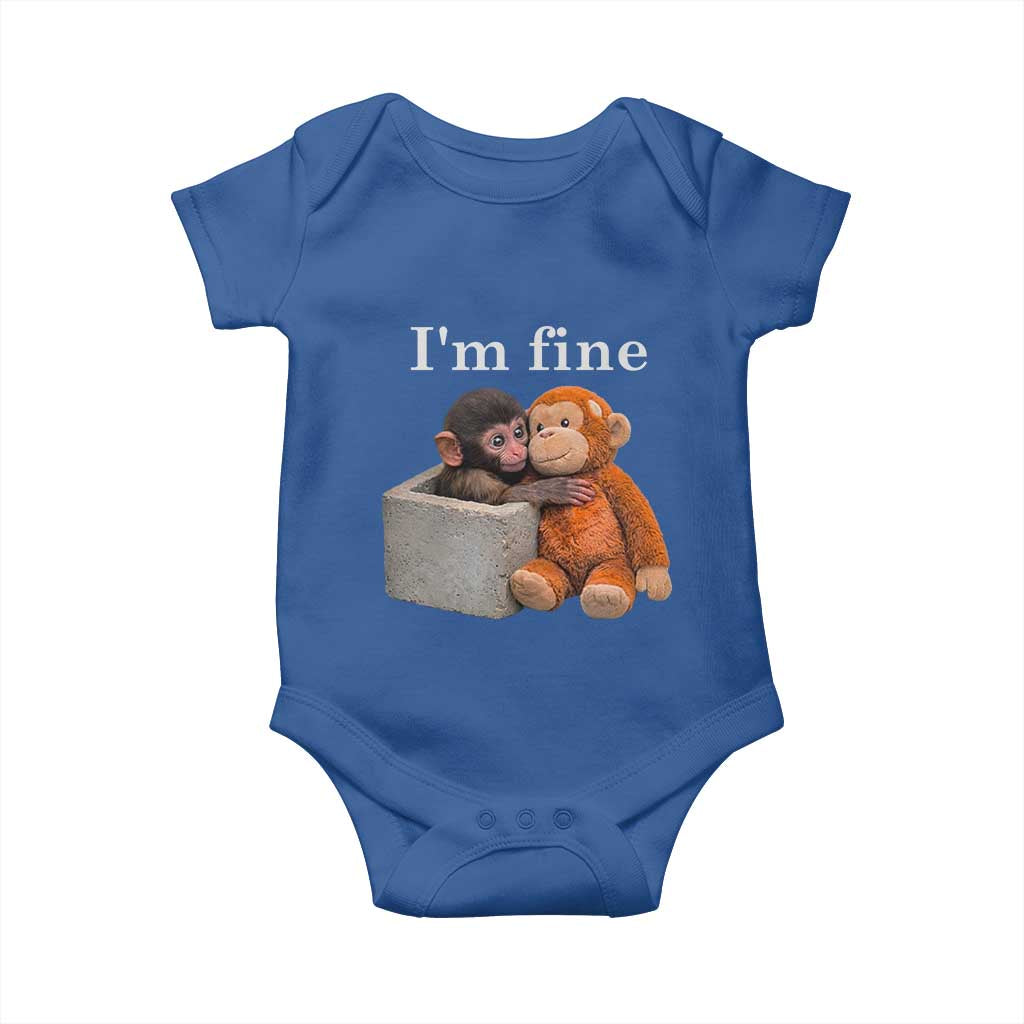 I’m Fine Viral Punch Monkey Meme Baby Onesie Cute Baby Monkey Hugging Plush Emotional Humor Gift TS02 Royal Blue Print Your Wear