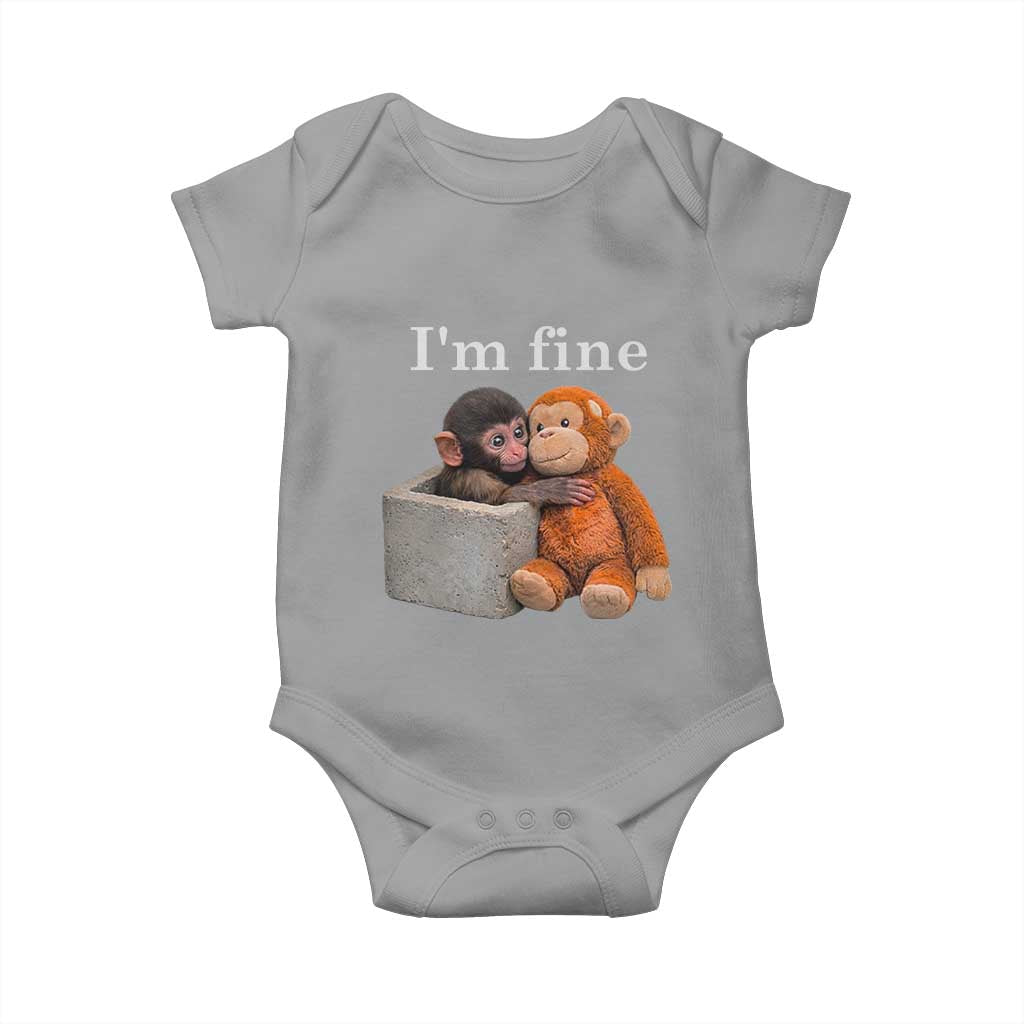 I’m Fine Viral Punch Monkey Meme Baby Onesie Cute Baby Monkey Hugging Plush Emotional Humor Gift TS02 Sport Gray Print Your Wear