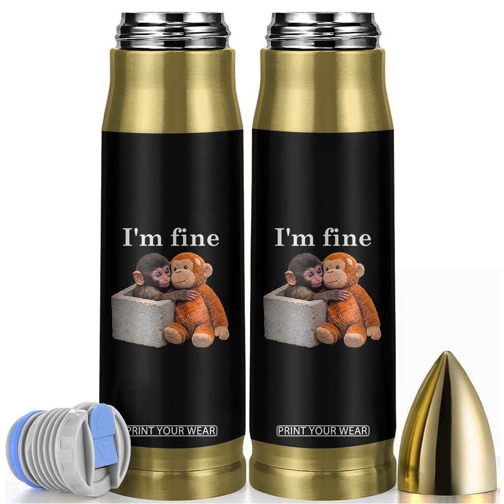 I’m Fine Viral Punch Monkey Meme Bullet Tumbler Cute Baby Monkey Hugging Plush Emotional Humor Gift TS02 Black Print Your Wear