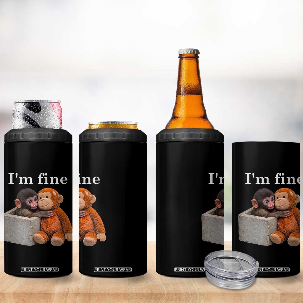 I’m Fine Viral Punch Monkey Meme 4 in 1 Can Cooler Tumbler Cute Baby Monkey Hugging Plush Emotional Humor Gift TS02 Print Your Wear