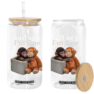 I’m Fine Viral Punch Monkey Meme Glass Can Cute Baby Monkey Hugging Plush Emotional Humor Gift TS02 Print Your Wear