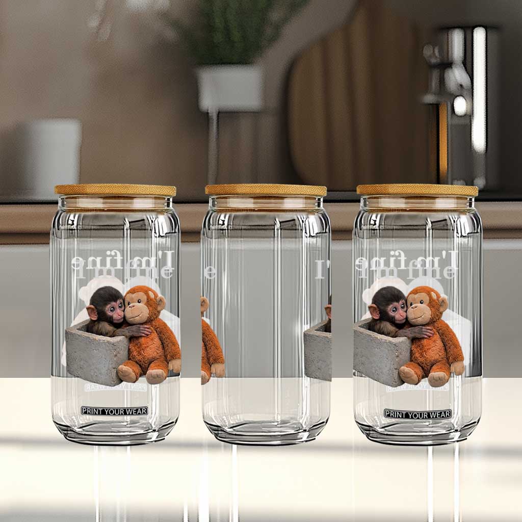 I’m Fine Viral Punch Monkey Meme Glass Can Cute Baby Monkey Hugging Plush Emotional Humor Gift TS02 Print Your Wear
