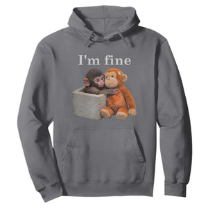 I'm Fine - Viral Punch Monkey Meme Hoodie - Cute Baby Monkey Hugging Plush - Emotional Humor Gift TS02 Charcoal Print Your Wear