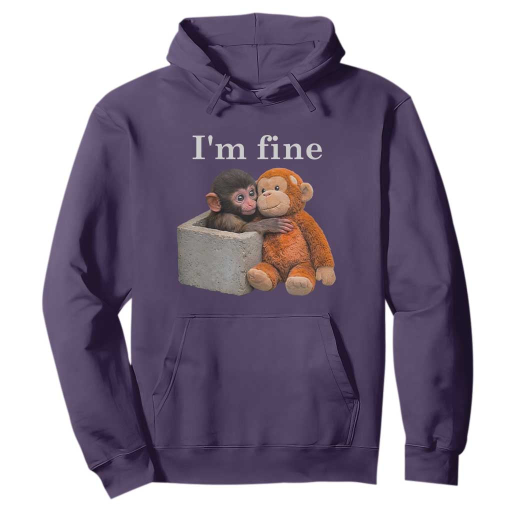 I'm Fine - Viral Punch Monkey Meme Hoodie - Cute Baby Monkey Hugging Plush - Emotional Humor Gift TS02 Purple Print Your Wear