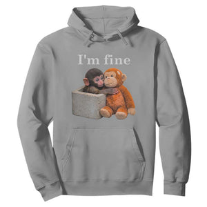 I'm Fine - Viral Punch Monkey Meme Hoodie - Cute Baby Monkey Hugging Plush - Emotional Humor Gift TS02 Sport Gray Print Your Wear