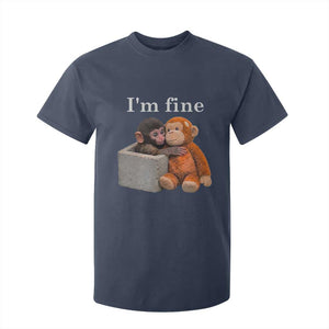 I’m Fine Viral Punch Monkey Meme T Shirt For Kid Cute Baby Monkey Hugging Plush Emotional Humor Gift TS02 Navy Print Your Wear