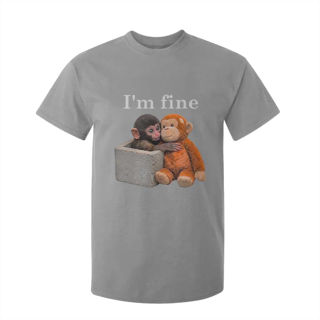 I’m Fine Viral Punch Monkey Meme T Shirt For Kid Cute Baby Monkey Hugging Plush Emotional Humor Gift TS02 Sport Gray Print Your Wear