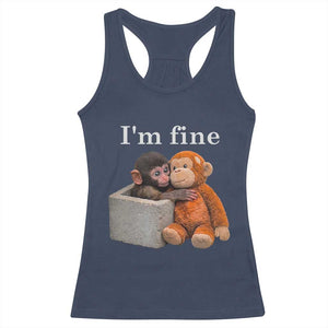 I’m Fine Viral Punch Monkey Meme Racerback Tank Top Cute Baby Monkey Hugging Plush Emotional Humor Gift TS02 Navy Print Your Wear