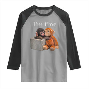 I’m Fine Viral Punch Monkey Meme Raglan Shirt Cute Baby Monkey Hugging Plush Emotional Humor Gift TS02 Sport Gray Black Print Your Wear