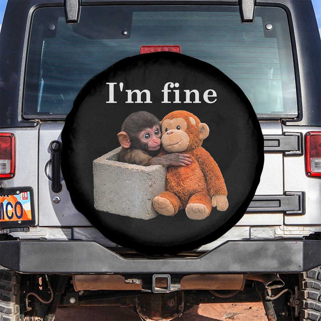 I’m Fine Viral Punch Monkey Meme Spare Tire Cover Cute Baby Monkey Hugging Plush Emotional Humor Gift TS02 No hole Black Print Your Wear
