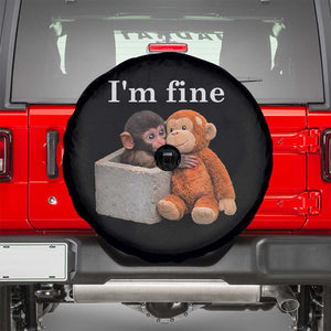 I’m Fine Viral Punch Monkey Meme Spare Tire Cover Cute Baby Monkey Hugging Plush Emotional Humor Gift TS02 Black Print Your Wear
