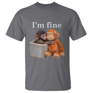 I’m Fine Viral Punch Monkey Meme T Shirt Cute Baby Monkey Hugging Plush Emotional Humor Gift TS02 Charcoal Print Your Wear