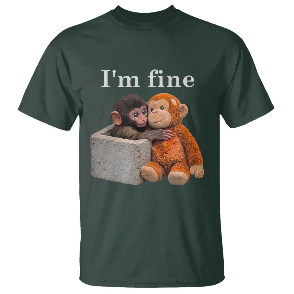 I’m Fine Viral Punch Monkey Meme T Shirt Cute Baby Monkey Hugging Plush Emotional Humor Gift
