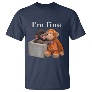 I’m Fine Viral Punch Monkey Meme T Shirt Cute Baby Monkey Hugging Plush Emotional Humor Gift TS02 Navy Print Your Wear