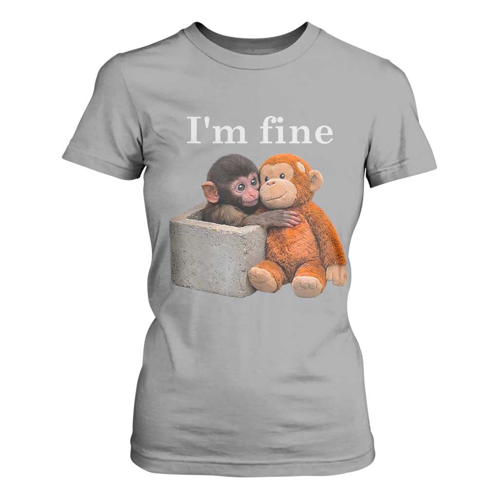 I’m Fine Viral Punch Monkey Meme T Shirt For Women Cute Baby Monkey Hugging Plush Emotional Humor Gift TS02 Sport Gray Print Your Wear