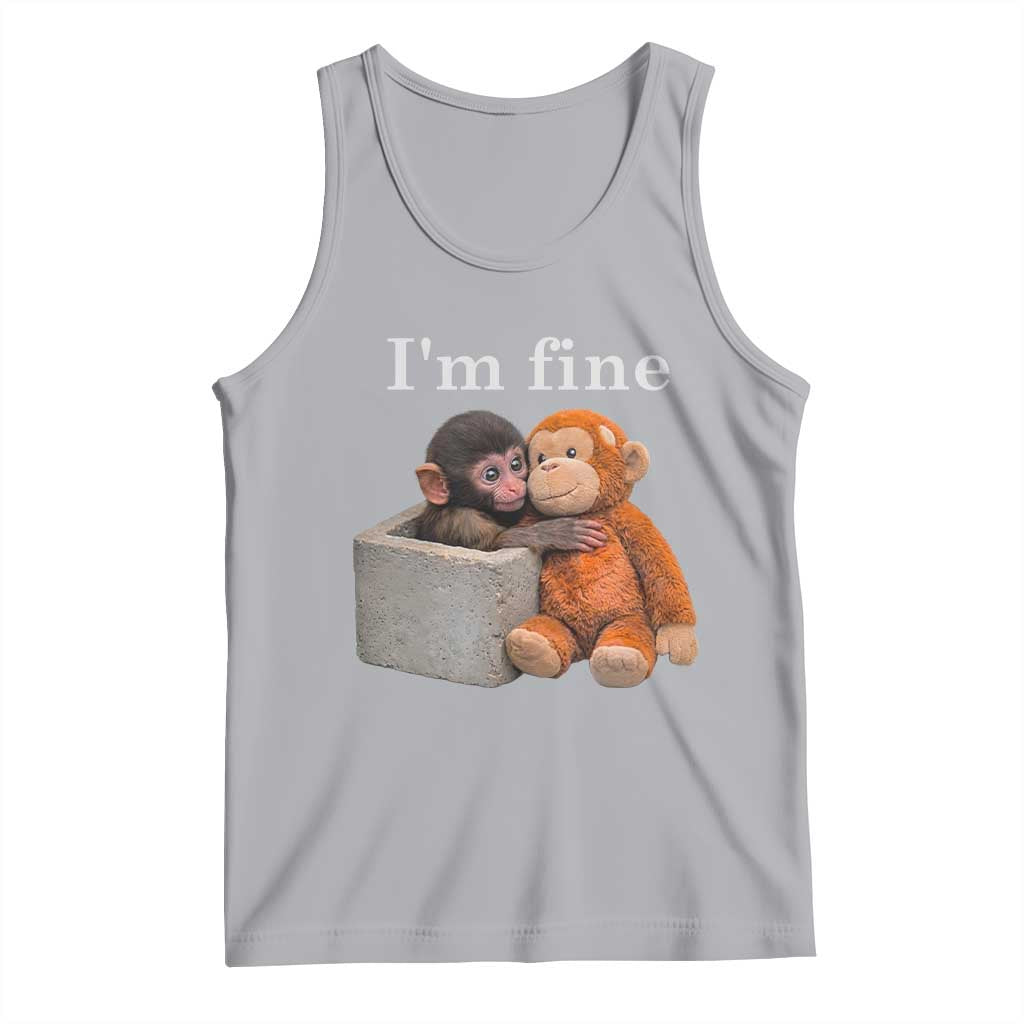 I’m Fine Viral Punch Monkey Meme Tank Top Cute Baby Monkey Hugging Plush Emotional Humor Gift TS02 Athletic Heather Print Your Wear