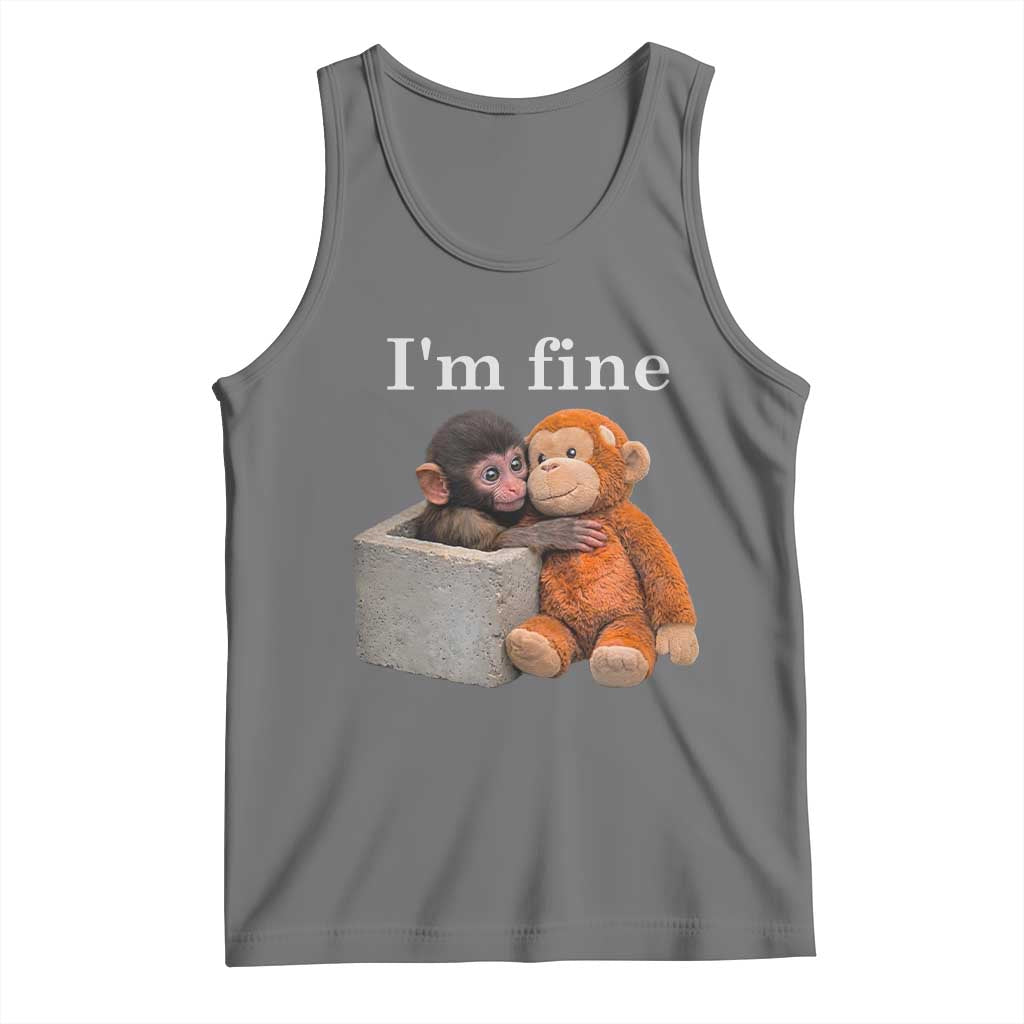I’m Fine Viral Punch Monkey Meme Tank Top Cute Baby Monkey Hugging Plush Emotional Humor Gift TS02 Black Heather Print Your Wear