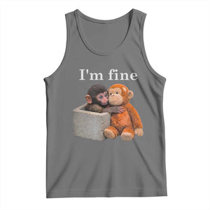 I’m Fine Viral Punch Monkey Meme Tank Top Cute Baby Monkey Hugging Plush Emotional Humor Gift TS02 Black Heather Print Your Wear
