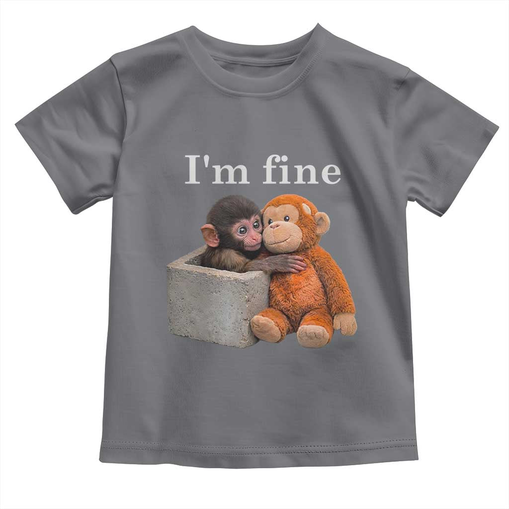 I’m Fine Viral Punch Monkey Meme Toddler T Shirt Cute Baby Monkey Hugging Plush Emotional Humor Gift TS02 Charcoal Print Your Wear