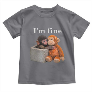 I’m Fine Viral Punch Monkey Meme Toddler T Shirt Cute Baby Monkey Hugging Plush Emotional Humor Gift TS02 Charcoal Print Your Wear