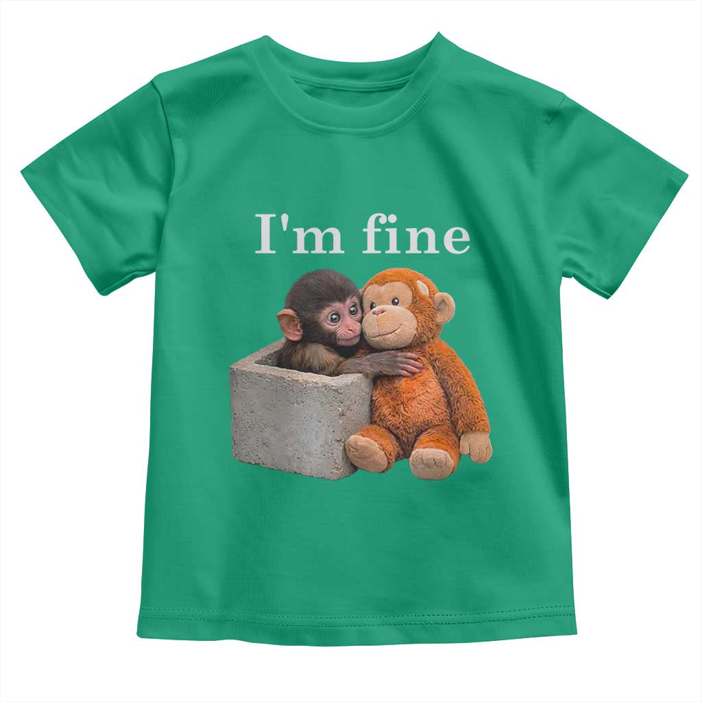I’m Fine Viral Punch Monkey Meme Toddler T Shirt Cute Baby Monkey Hugging Plush Emotional Humor Gift TS02 Irish Green Print Your Wear