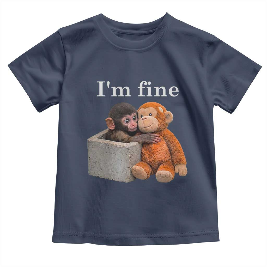 I’m Fine Viral Punch Monkey Meme Toddler T Shirt Cute Baby Monkey Hugging Plush Emotional Humor Gift TS02 Navy Print Your Wear