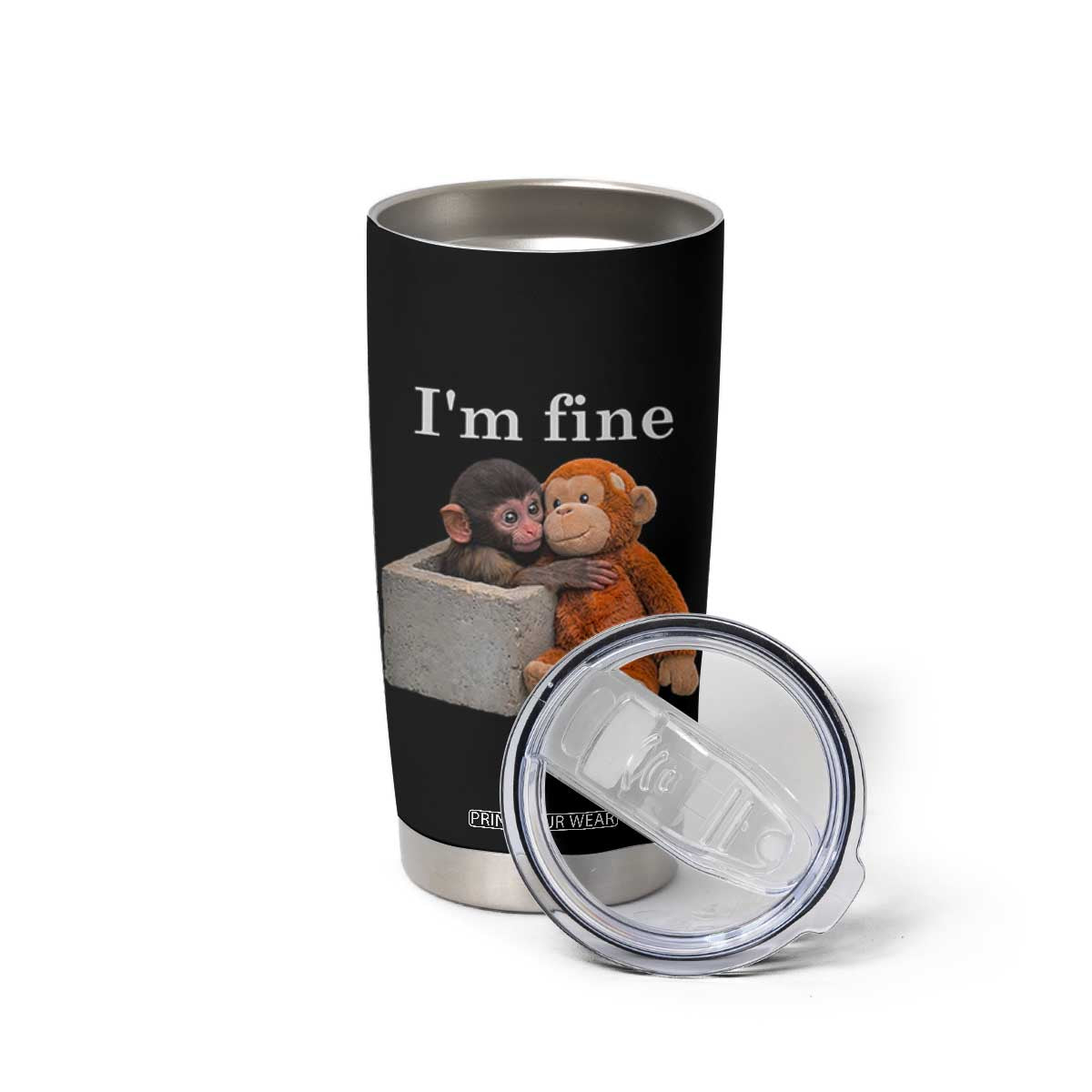 I’m Fine Viral Punch Monkey Meme Tumbler Cup Cute Baby Monkey Hugging Plush Emotional Humor Gift TS02 Print Your Wear