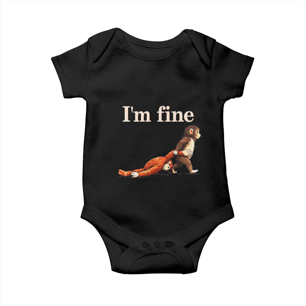 I’m Fine Funny Monkey Meme Baby Onesie Viral Punch Baby Monkey Relatable Cute Gift TS02 Black Print Your Wear