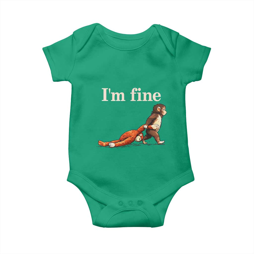 I’m Fine Funny Monkey Meme Baby Onesie Viral Punch Baby Monkey Relatable Cute Gift TS02 Irish Green Print Your Wear
