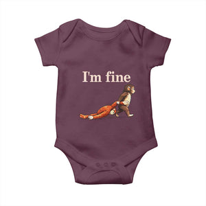 I’m Fine Funny Monkey Meme Baby Onesie Viral Punch Baby Monkey Relatable Cute Gift TS02 Maroon Print Your Wear