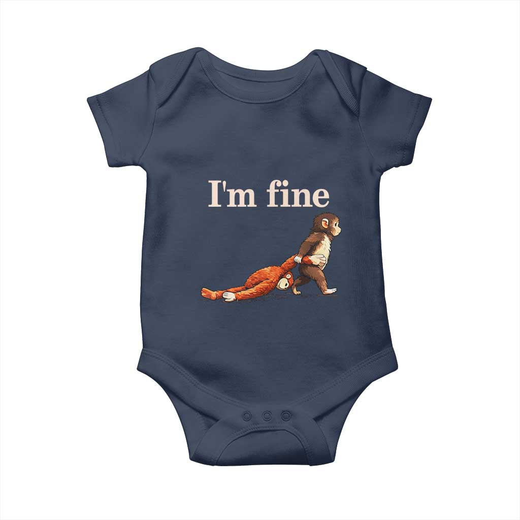 I’m Fine Funny Monkey Meme Baby Onesie Viral Punch Baby Monkey Relatable Cute Gift TS02 Navy Print Your Wear