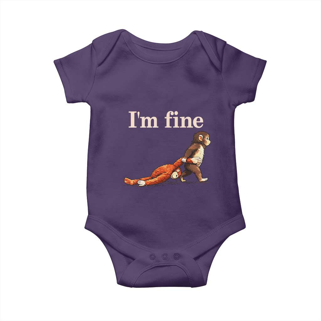 I’m Fine Funny Monkey Meme Baby Onesie Viral Punch Baby Monkey Relatable Cute Gift TS02 Purple Print Your Wear