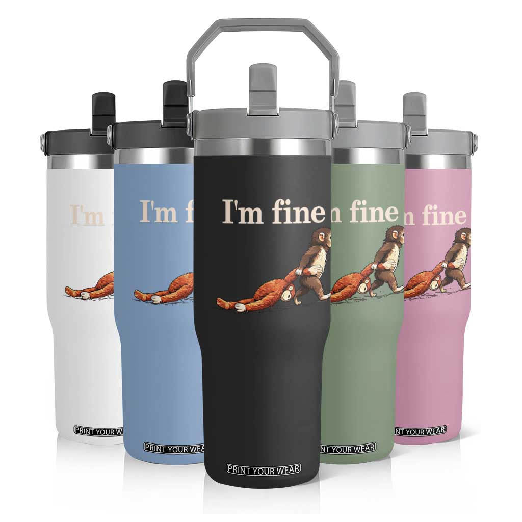 I’m Fine Funny Monkey Meme Flip Straw Tumbler Viral Punch Baby Monkey Relatable Cute Gift TS02 Print Your Wear