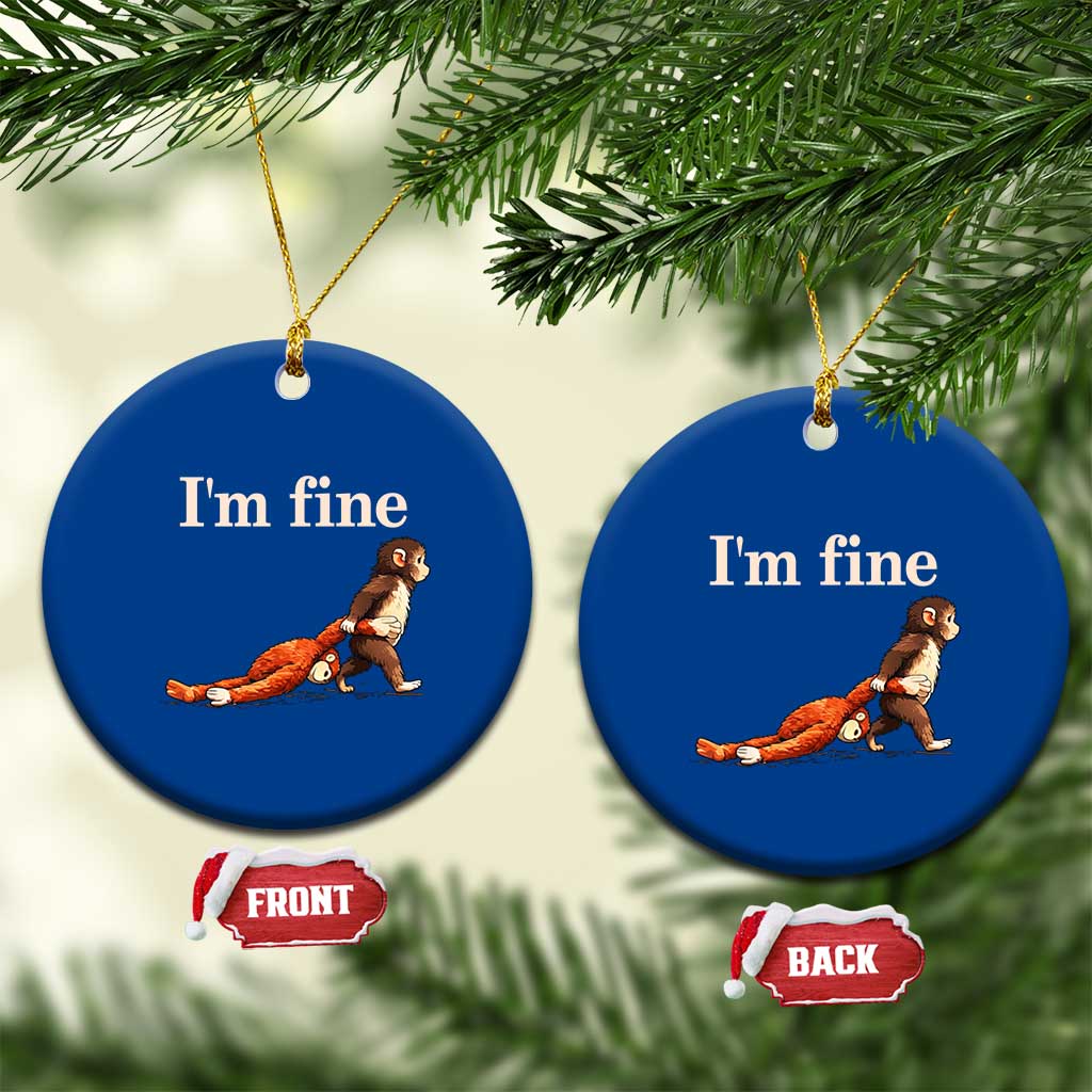 I’m Fine Funny Monkey Meme Ceramic Ornament Viral Punch Baby Monkey Relatable Cute Gift TS02 1pc Blue Print Your Wear