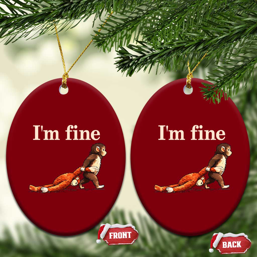 I’m Fine Funny Monkey Meme Ceramic Ornament Viral Punch Baby Monkey Relatable Cute Gift TS02 Print Your Wear