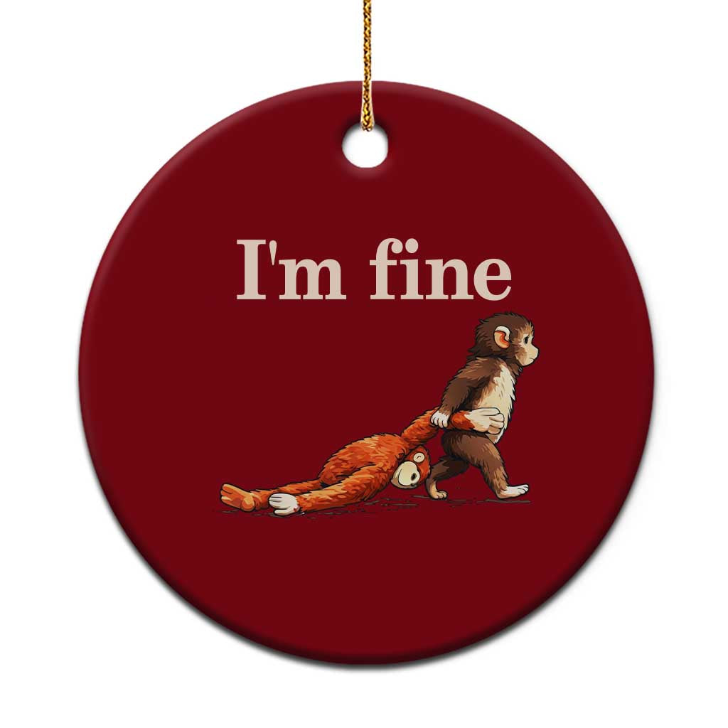 I’m Fine Funny Monkey Meme Ceramic Ornament Viral Punch Baby Monkey Relatable Cute Gift TS02 1pc Red Print Your Wear