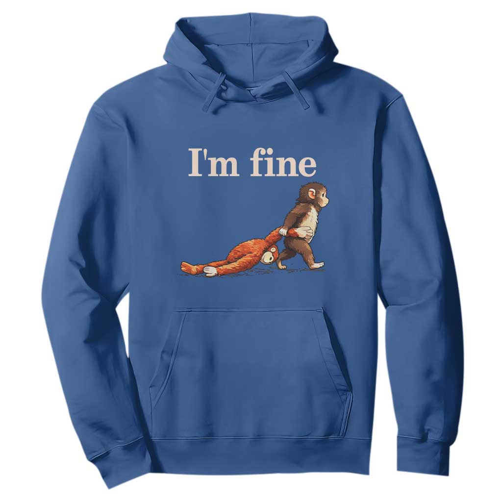 I’m Fine Funny Monkey Meme Hoodie Viral Punch Baby Monkey Relatable Cute Gift TS02 Royal Blue Print Your Wear